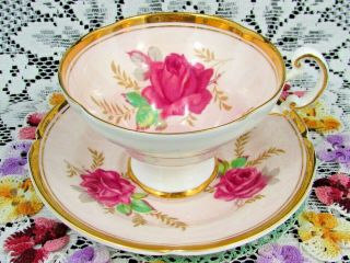 Old Royal Soft Pink Roses Gold Band Wide Mouth Tea Cup & Saucer