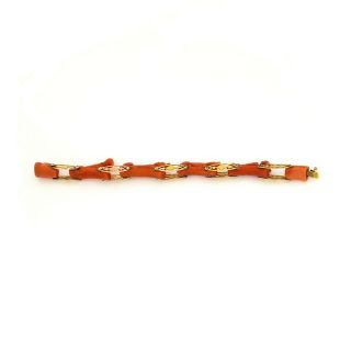 Antique Vintage Nouveau 18k Gold Egyptian Revival Carved Salmon Coral Bracelet 3