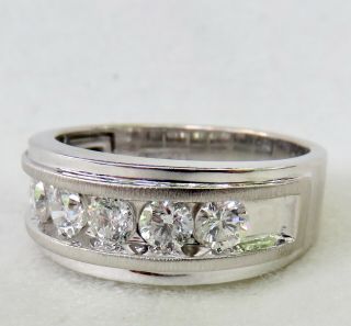 MENS CHANNEL SET 1.  50 CT.  BRILLIANT CUT DIAMOND 10K WHITE GOLD WEDDING BAND RING 3