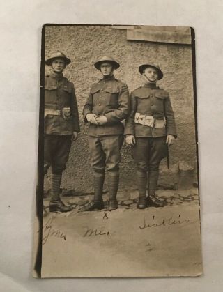 Antique Ww1 Photograph Postcard Rppc 3 Doughboy Soldier Neider Lutzingen Germany