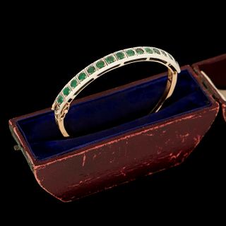 Antique Vintage Deco 14k Rose Gold Platinum Colombian Emerald Wedding Bracelet