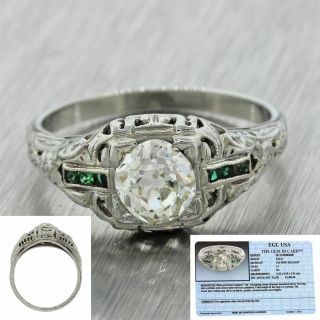 Antique Art Deco 18k Gold Filigree 0.  83ct Diamond Emerald Engagement Ring $4400