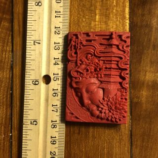 Vintage Style Chinese Cinnabar Lacquer Carving Charm Pendant Large Asian Image 3