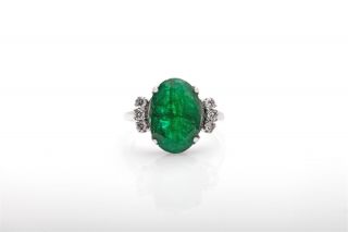 Antique 1930s Deco $10,  000 7ct Colombian Emerald Diamond Platinum Ring