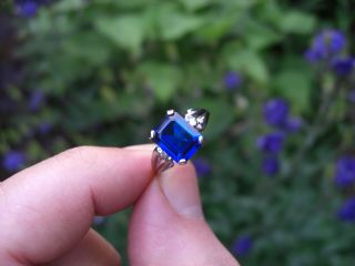 Vintage 5.  29ct Ceylon Blue Sapphire Diamond 10k Gold Ring Emerald Cut Estate 12
