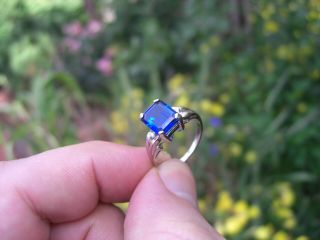 Vintage 5.  29ct Ceylon Blue Sapphire Diamond 10k Gold Ring Emerald Cut Estate 3