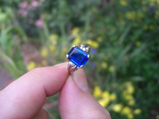Vintage 5.  29ct Ceylon Blue Sapphire Diamond 10k Gold Ring Emerald Cut Estate 4