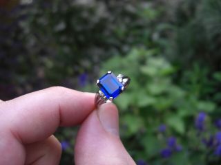 Vintage 5.  29ct Ceylon Blue Sapphire Diamond 10k Gold Ring Emerald Cut Estate 5