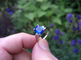 Vintage 5.  29ct Ceylon Blue Sapphire Diamond 10k Gold Ring Emerald Cut Estate 6