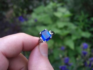 Vintage 5.  29ct Ceylon Blue Sapphire Diamond 10k Gold Ring Emerald Cut Estate 8