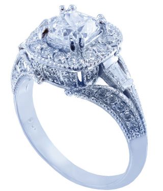 14k White Gold Cushion Cut Diamond Engagement Ring Antique Halo Pave Deco 1.  15ct
