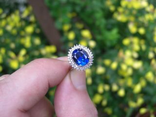 Vintage 6.  10ct Ceylon Blue Sapphire Diamond 10k Gold Halo Ring Oval Cut Estate