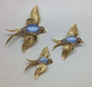 VINTAGE ALFRED PHILIPPE CROWN TRIFARI BLUE MOONSTONE JELLY BELLY 3 SPARROWS PINS 2