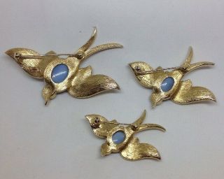 VINTAGE ALFRED PHILIPPE CROWN TRIFARI BLUE MOONSTONE JELLY BELLY 3 SPARROWS PINS 4