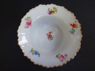 Antique Meissen Germany Porcelain Floral Trinket Dish Cup Scalloped Gold Edge