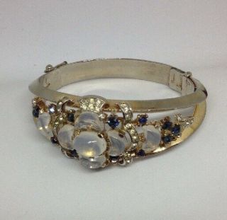 RARE Crown Trifari Alfred Philippe Claire de Lune/Blue Rhinestone Cuff Bracelet 6