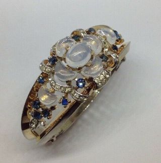 RARE Crown Trifari Alfred Philippe Claire de Lune/Blue Rhinestone Cuff Bracelet 8