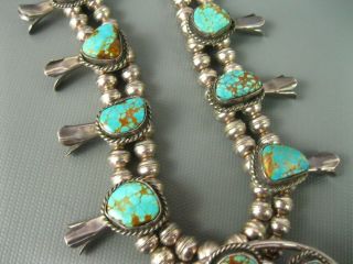 Old Pawn Navajo Sterling Pilot Mountain Turquoise Squash Blossom Necklace 11