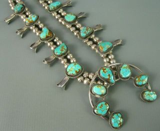 Old Pawn Navajo Sterling Pilot Mountain Turquoise Squash Blossom Necklace
