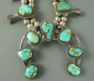 Old Pawn Navajo Sterling Pilot Mountain Turquoise Squash Blossom Necklace 2