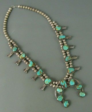 Old Pawn Navajo Sterling Pilot Mountain Turquoise Squash Blossom Necklace 5