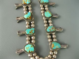 Old Pawn Navajo Sterling Pilot Mountain Turquoise Squash Blossom Necklace 7