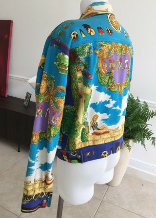 GIANNI VERSACE denim jacket with iconic South Beach Miami print size Italian 52 7
