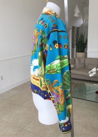 GIANNI VERSACE denim jacket with iconic South Beach Miami print size Italian 52 8