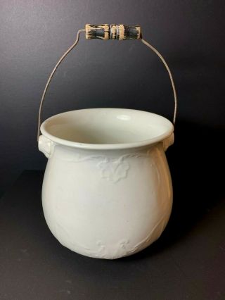 Vintage Antique Cannonsburg.  China Porcelain Chamber Pot W / Wood Handle