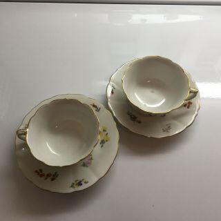 Two Meissen Floral Tea Cups