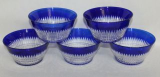 Five Antique Cut Glass Cobalt Blue Finger Bowls