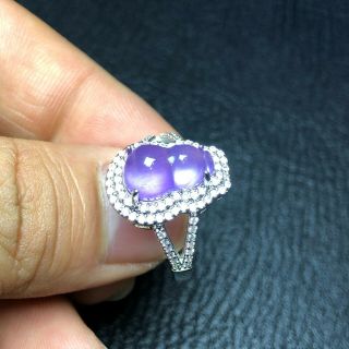 Chinese S925 Silver & Purple Jadeite Jade Fortune Gourd Handwork No.  6.  5 - 12 Ring