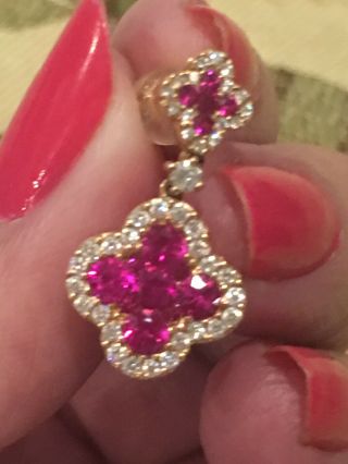 18k Van Cleef Inspired Ruby Diamond Earrings