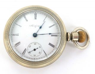 A Good 1900 Elgin 18s 7j Lever Set Silverine Case Pocket Watch.