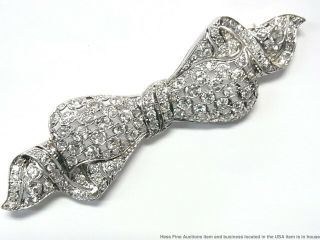 3ctw Fine Old Cut Diamond Platinum Filigree Pin Antique Art Deco Bow Tie Ribbon