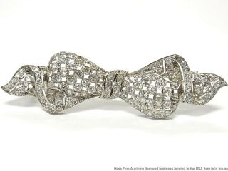 3ctw Fine Old Cut Diamond Platinum Filigree Pin Antique Art Deco Bow Tie Ribbon 2