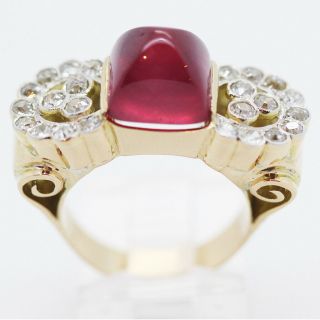 Vintage Retro Ring 950 Platinum 18k Gold Diamonds Ruby Certificicate French (6011