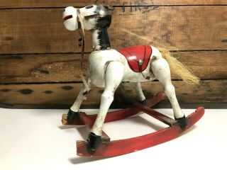Vintage Wooden Rocking Horse Wind Up Music Box Enesco Old Toy 1980s 2