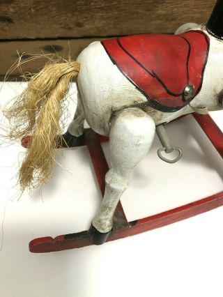 Vintage Wooden Rocking Horse Wind Up Music Box Enesco Old Toy 1980s 4