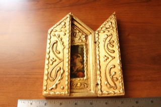 Raised Gold Gilt Gesso Tole Wood Italian Florentine Madonna Triptych Icon 2
