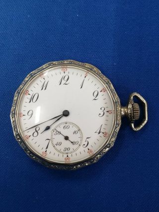 Vintage 12 Size Illinois Pocketwatch 17 Jewels White G.  F.  Enamel Case - Runs