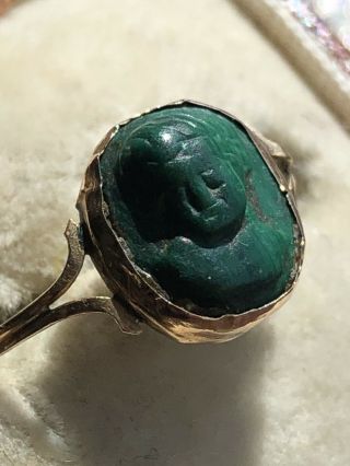 Stunning Georgian Yellow Gold Carved Cameo Ring Closed Back Green