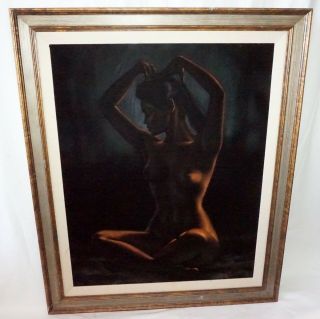 1970s Pacific Oil Painting On Velvet Seated Nude By Ralph Tyree (1921 - 1979) (val)
