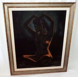 1970s Pacific Oil Painting on Velvet Seated Nude by Ralph Tyree (1921 - 1979) (Val) 4