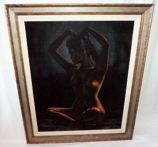 1970s Pacific Oil Painting on Velvet Seated Nude by Ralph Tyree (1921 - 1979) (Val) 5