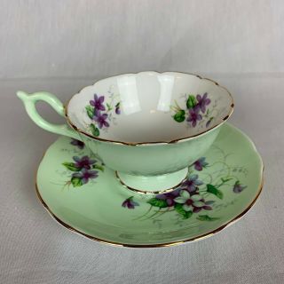 Heathcote Fine Bone China Teacup and Saucer w/Multi - color Violets 2
