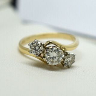 Beautifull Full 1.  00ct Yellow Gold,  Diamond Trilogy Ring Size L ' 1ct 4