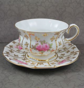 Vintage Collingwoods Pink Rose Floral Gold Gilt Tea Cup And Saucer Set