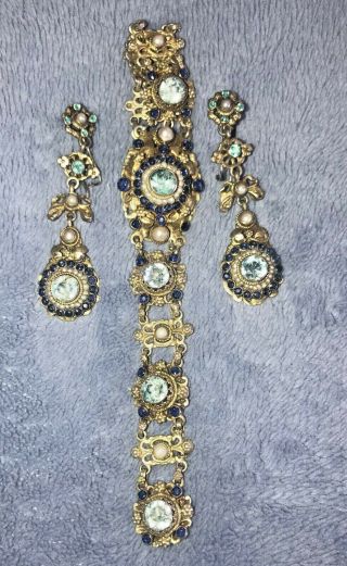 Victorian/ Georgian French? Hallmarked Bracelet Girandoles Earring Set No Res