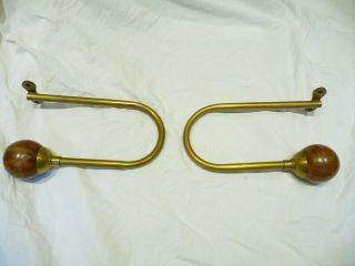 Vintage Pair Large Brass And Wooded Ball Curtain Tie Backs Large Curtain Bracket